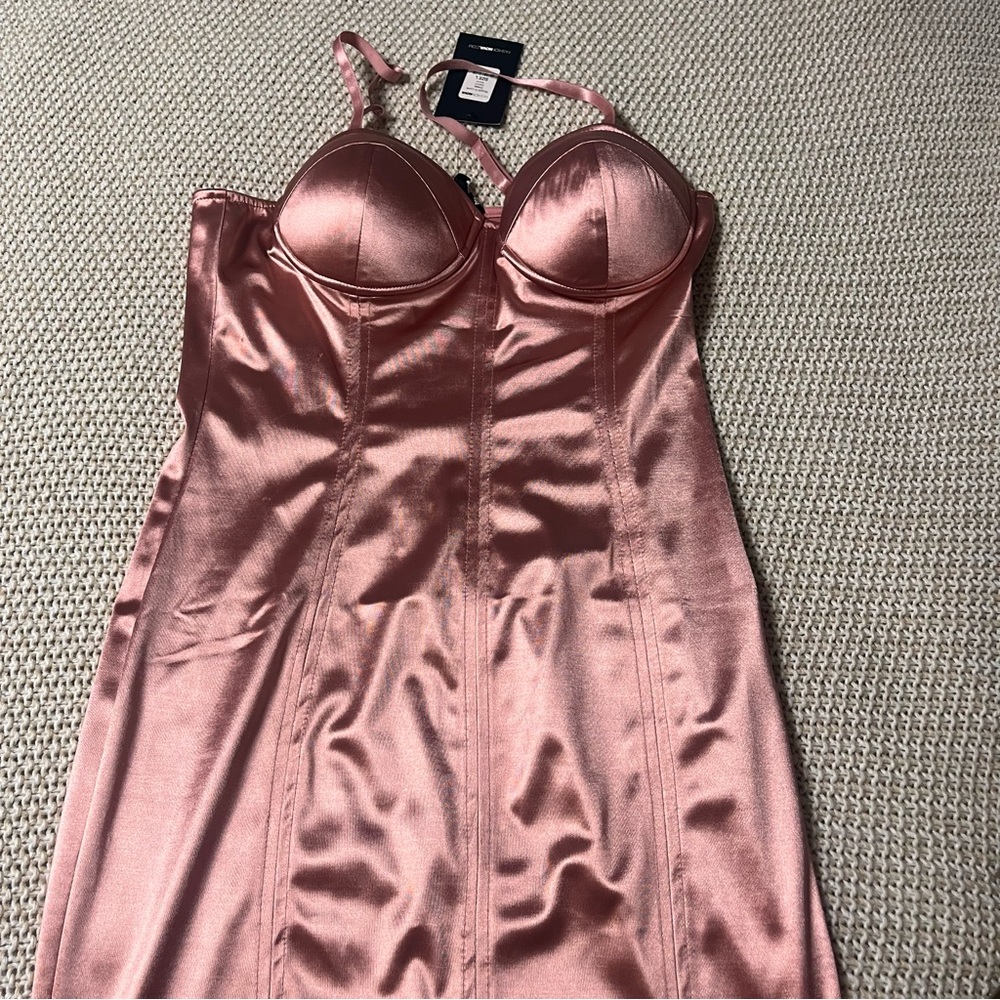 Fashion Nova Blush Satin Bustier Dress